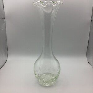 7.5" Crackle Ice Glass Vase Narrow Neck Wavy Fishbowl Mouth Classic Home Decor